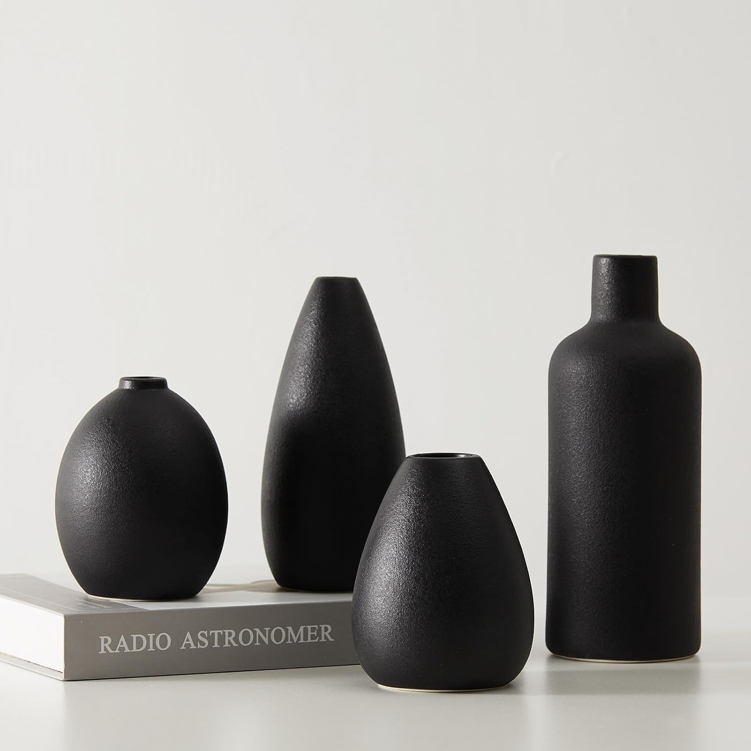Black Ceramic Vase Set - 4 Small and Unique Vases