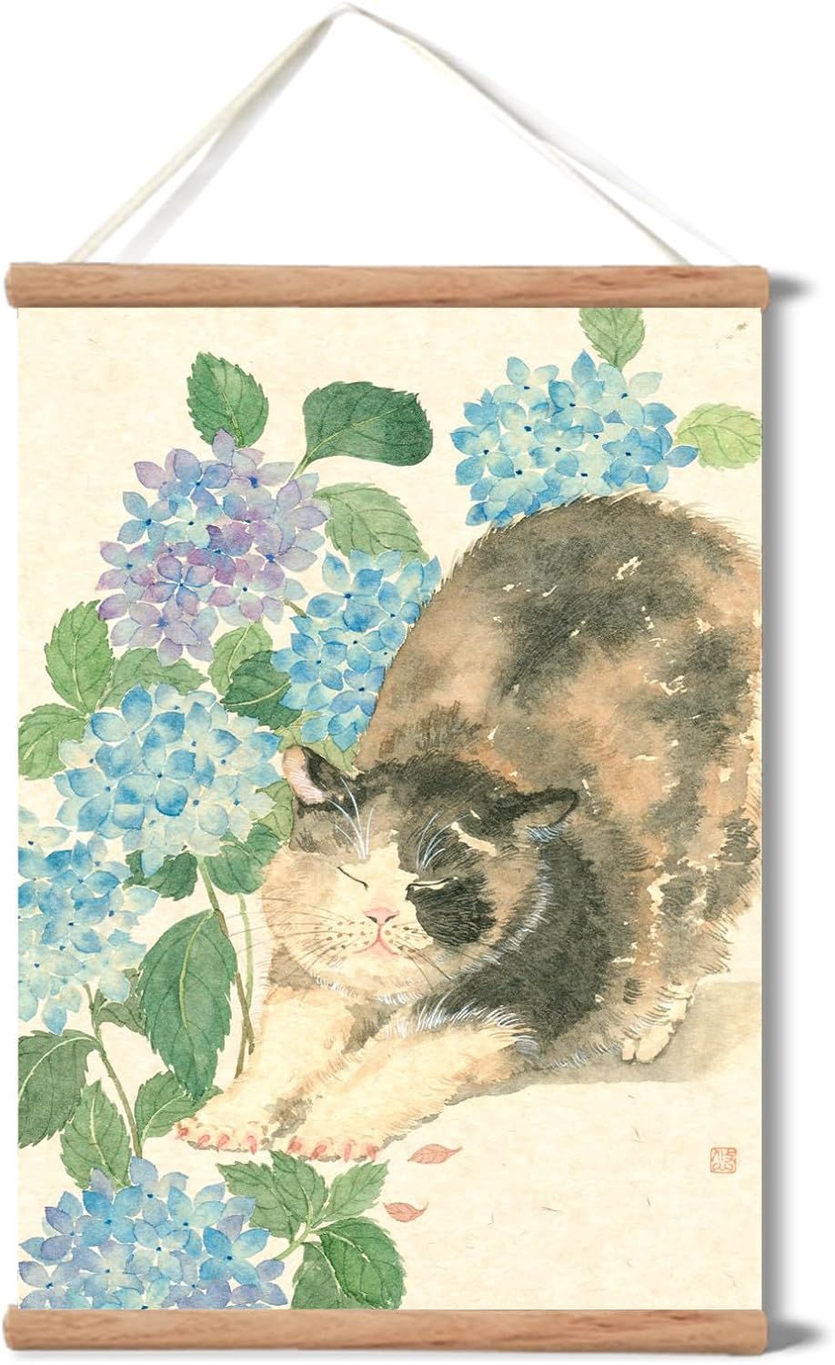 Cat scroll poster, wall decoration, cute, traditional ink style cat decorative painting