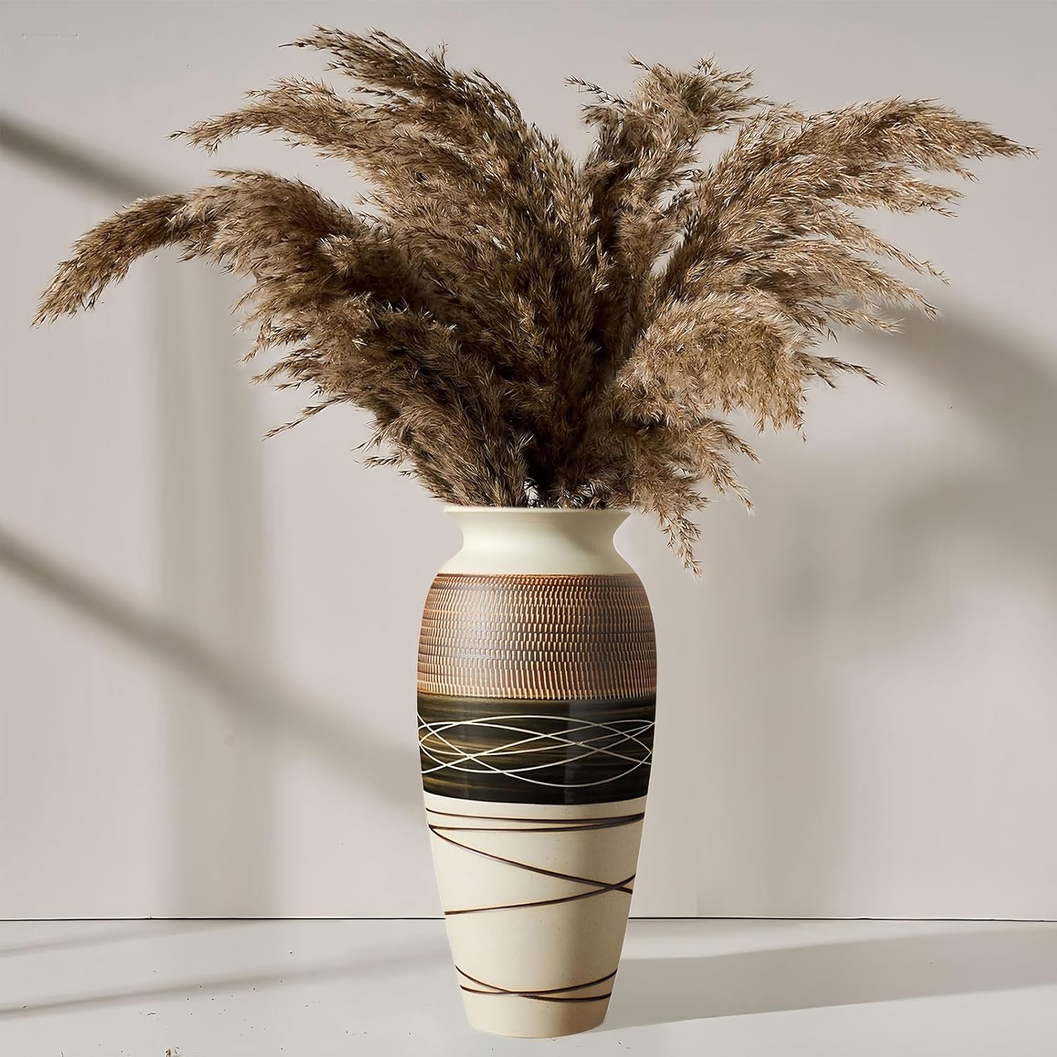 Country Farmhouse Style Ceramic Vase, 12.6-inch Large Vintage Vase, Suitable for Home Decor, Tall Bohemian Textured Vase - Image 2