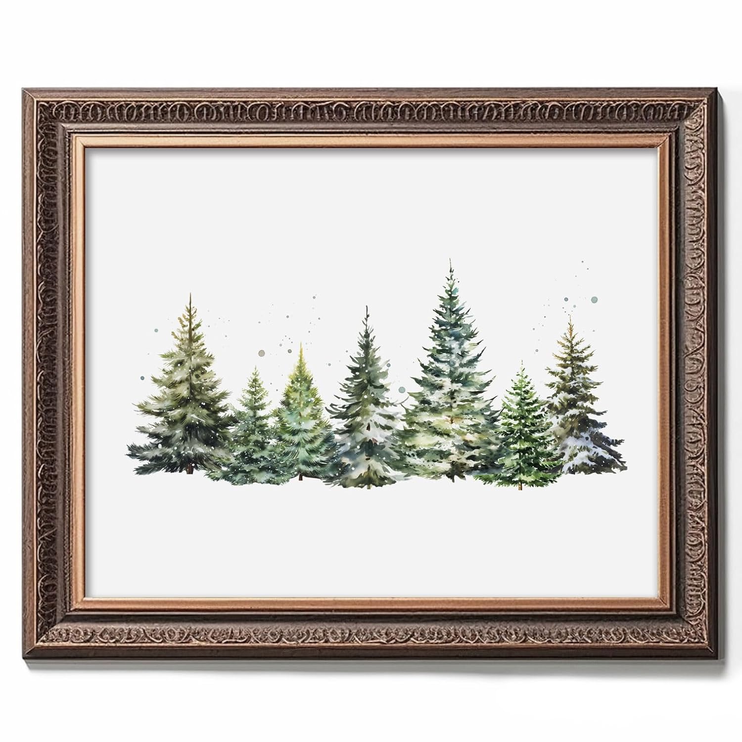 Christmas tree print, winter landscape, watercolor Christmas tree print.