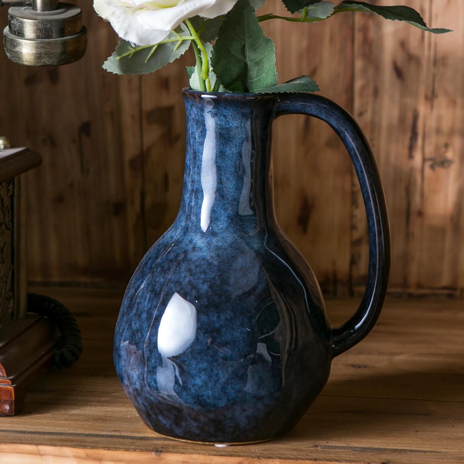 Ceramic Vase with Large Handle, Modern Farmhouse Style Vase, Rustic Ceramic Vase