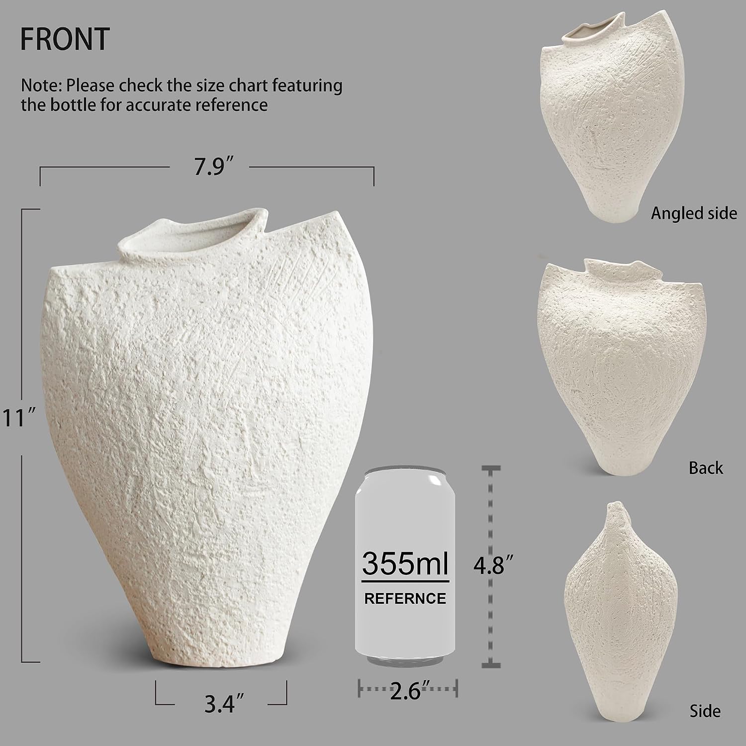 Large Ceramic Vase, Suitable for Living Room Decoration, 11-inch Tall White Ceramic Vase - Image 2