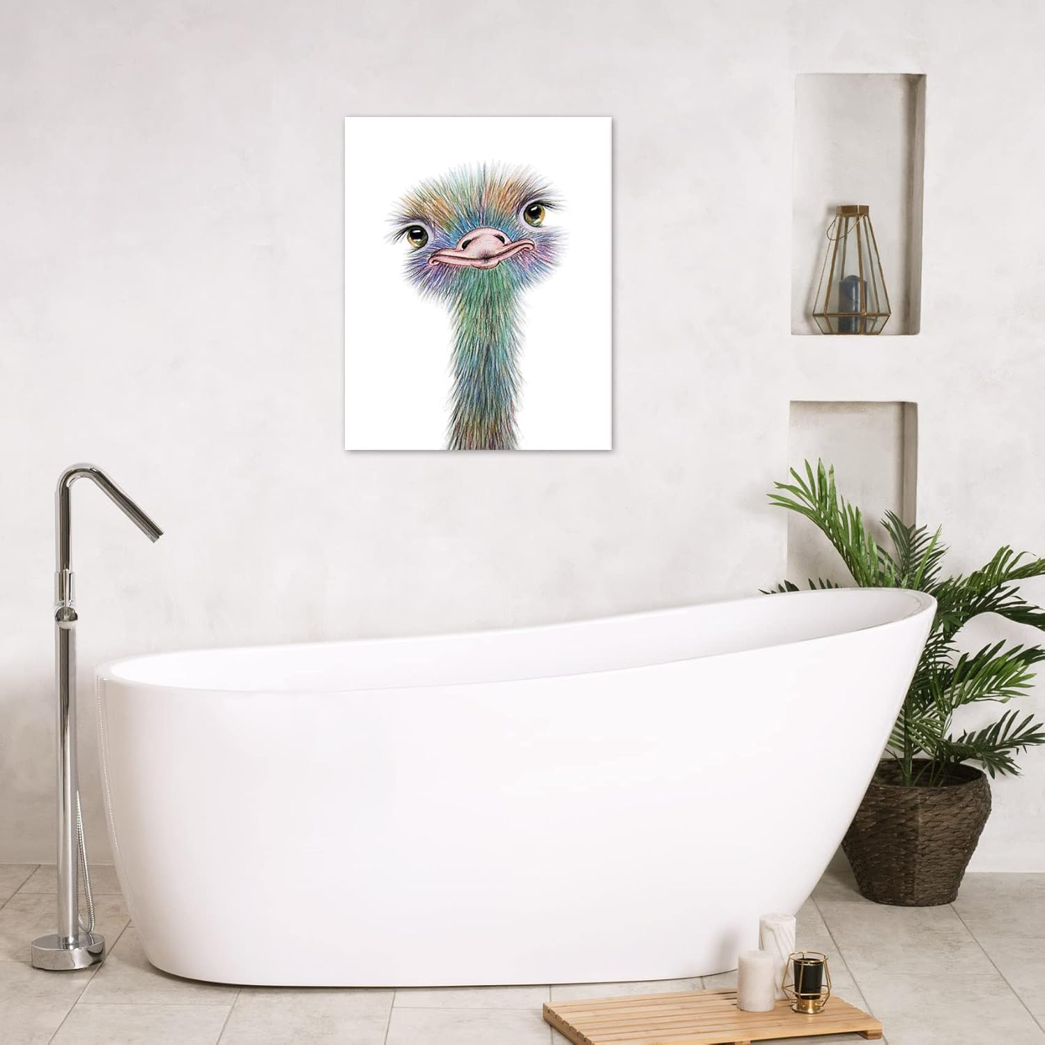 Ostrich canvas wall art, watercolor cute animal art, stretched framed, ready to hang. - Image 2