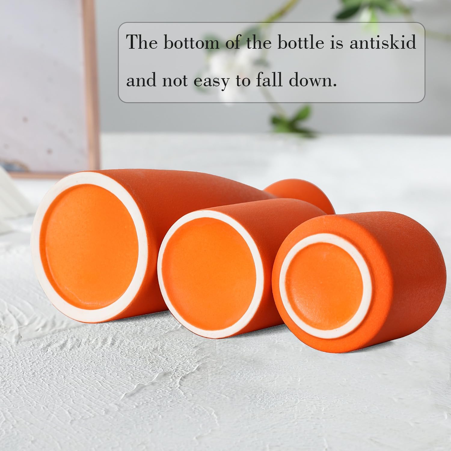 Orange Ceramic Vase Set (3 pieces), Small Vases, Decorative, Suitable for Pampas Grass, Creative Ornaments - Image 2
