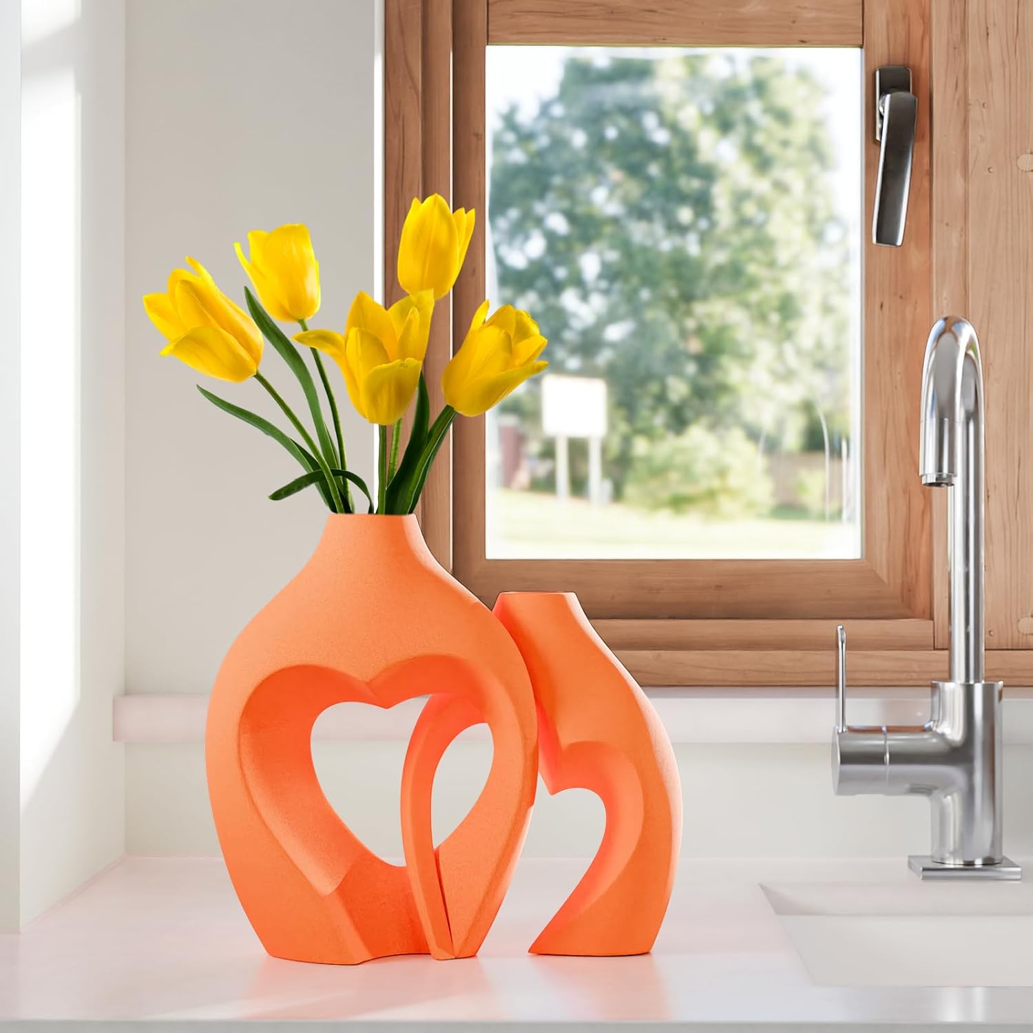 Heart-Shaped Ceramic Vase Set (2 pieces), Nordic Heart-Shaped Vase, Simple Decorative Vase - Image 2