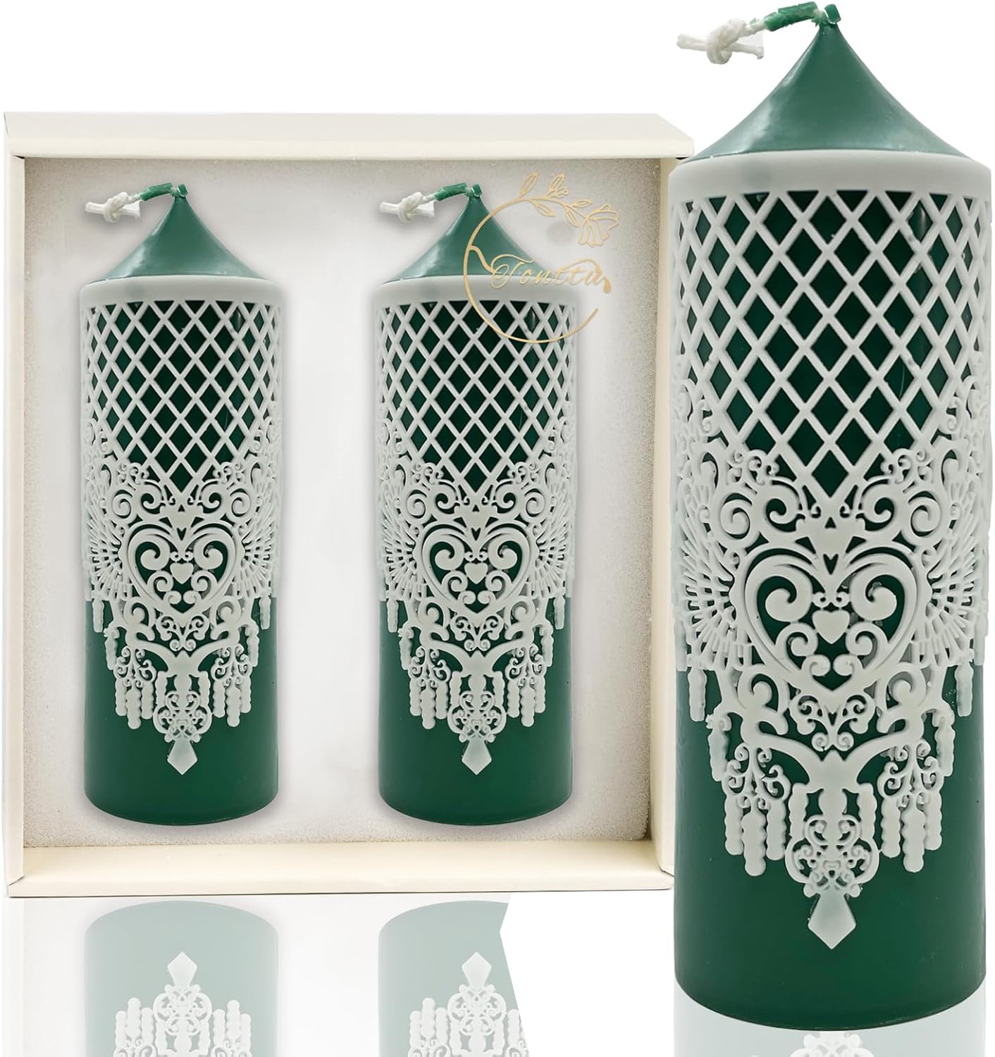 Hand-Popped Soy Scented Candle - Classic Romantic Embossed Lace Column Candle Set