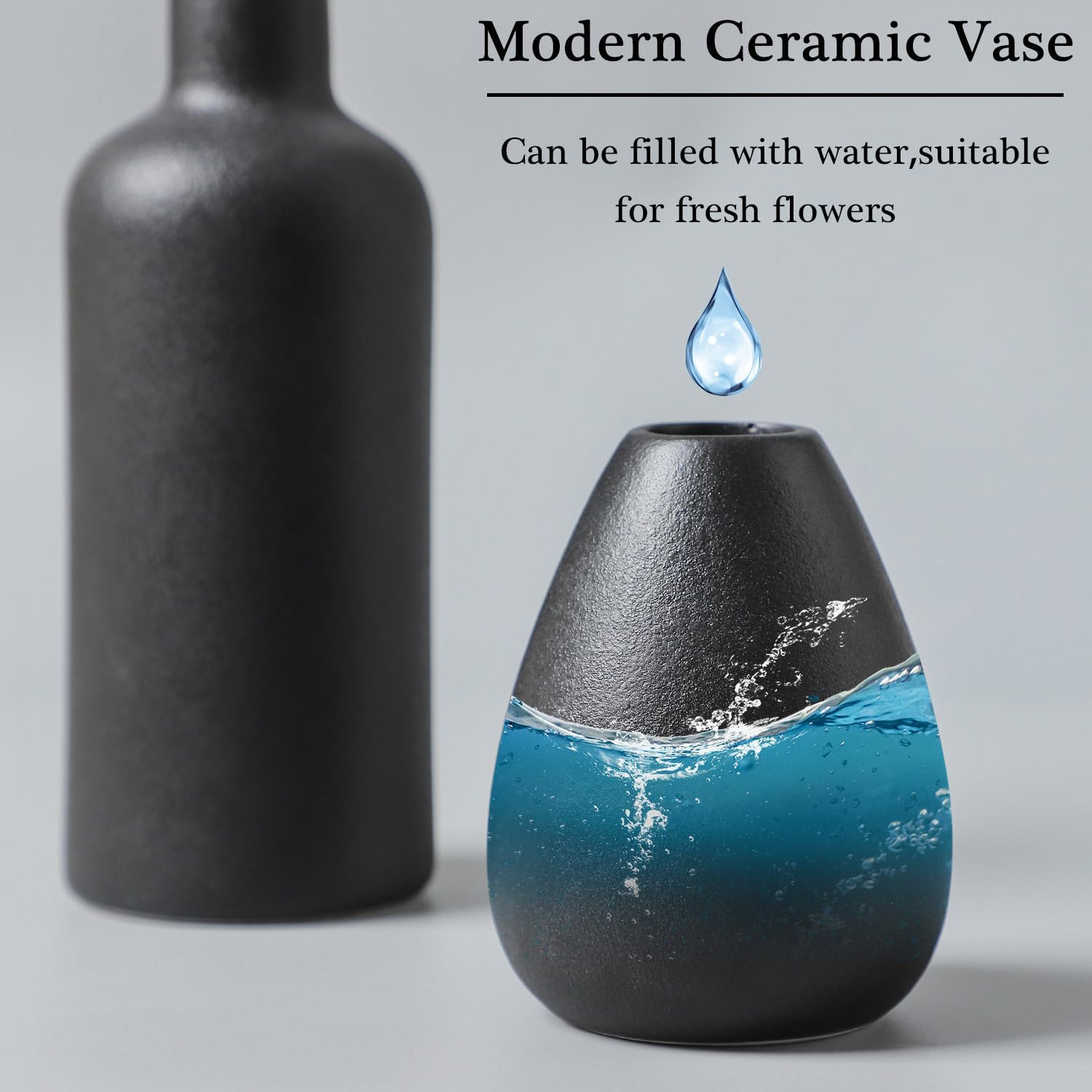 Black Ceramic Vase Set - 4 Small and Unique Vases - Image 2