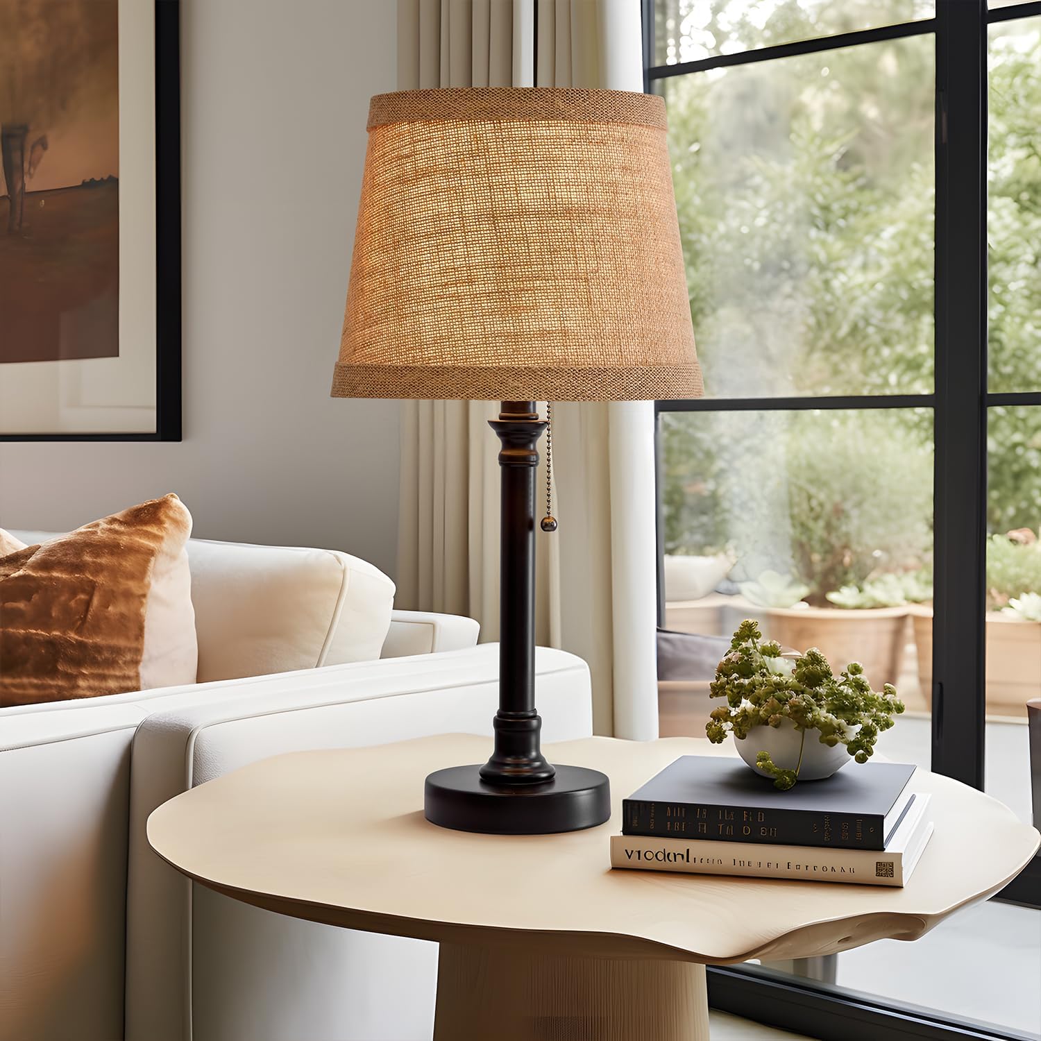 19.5-inch Small Black Table Lamp with Fabric Shade