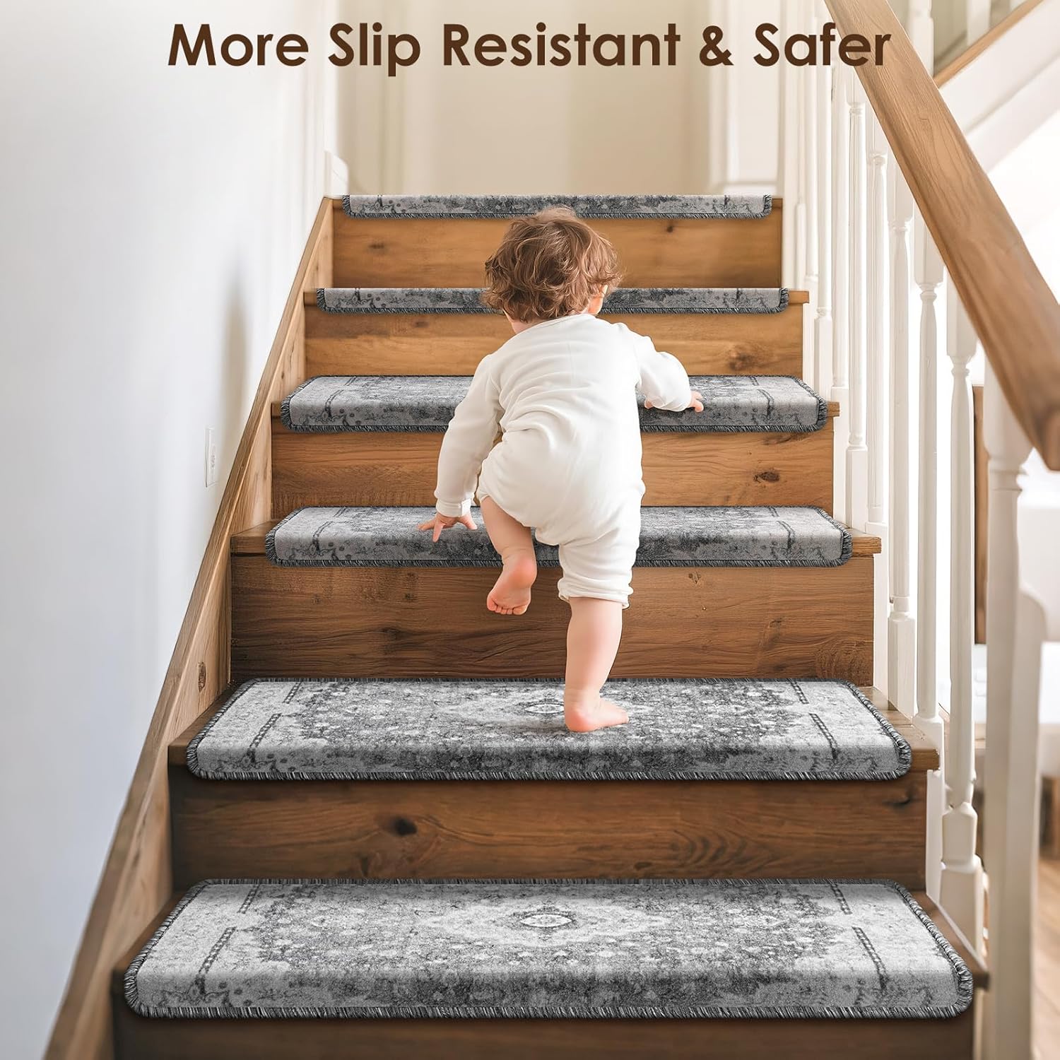 Rounded corner stair treads for indoor stairs and pets, soft-edged stair protective mats, washable, 29.5" x 9.5" x 1.5" - Image 2