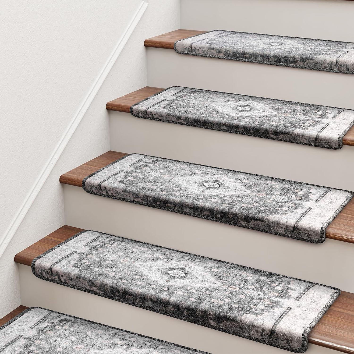 Rounded corner stair treads for indoor stairs and pets, soft-edged stair protective mats, washable, 29.5" x 9.5" x 1.5"